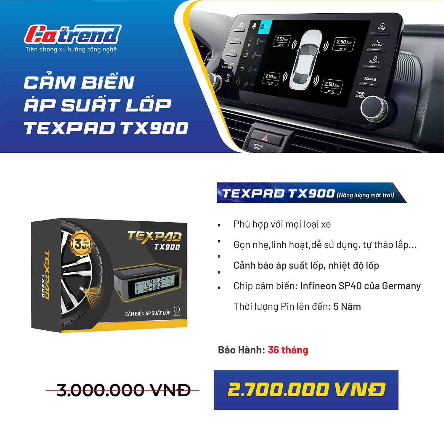Cảm biến áp suất lốp Texpad TX900