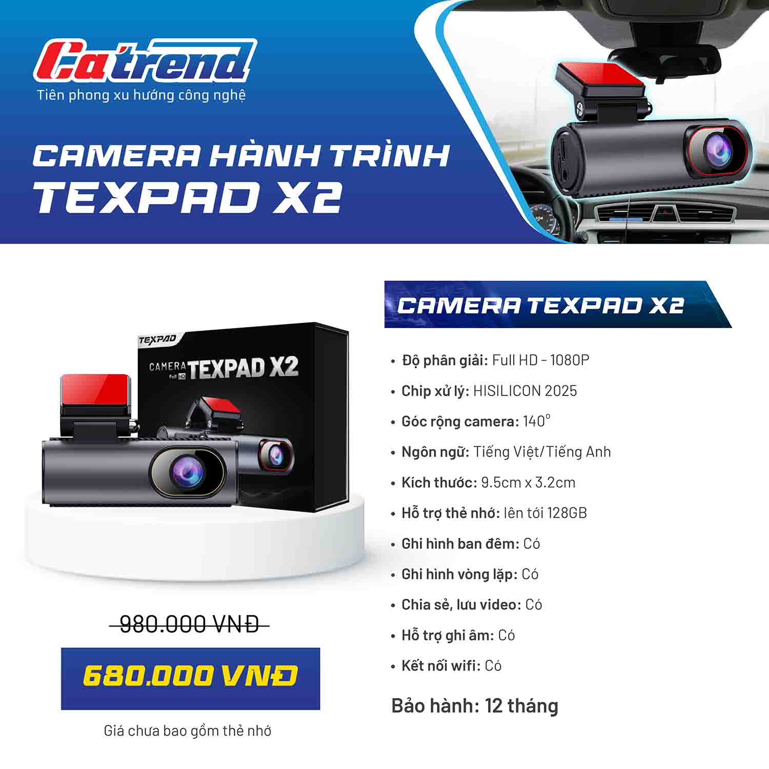Camera hành trình ô tô Texpad X2