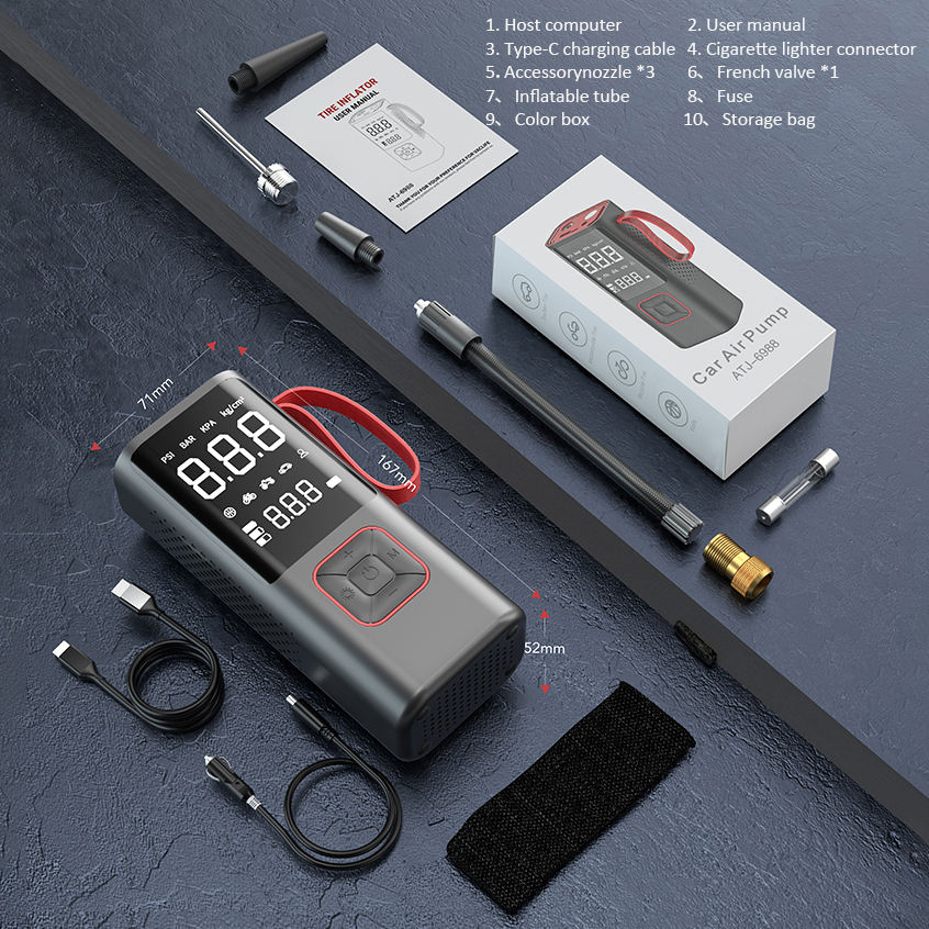 Máy Bơm Lốp Ô Tô Không Dây ATJ-6988 200PSI Pin 6000mAh