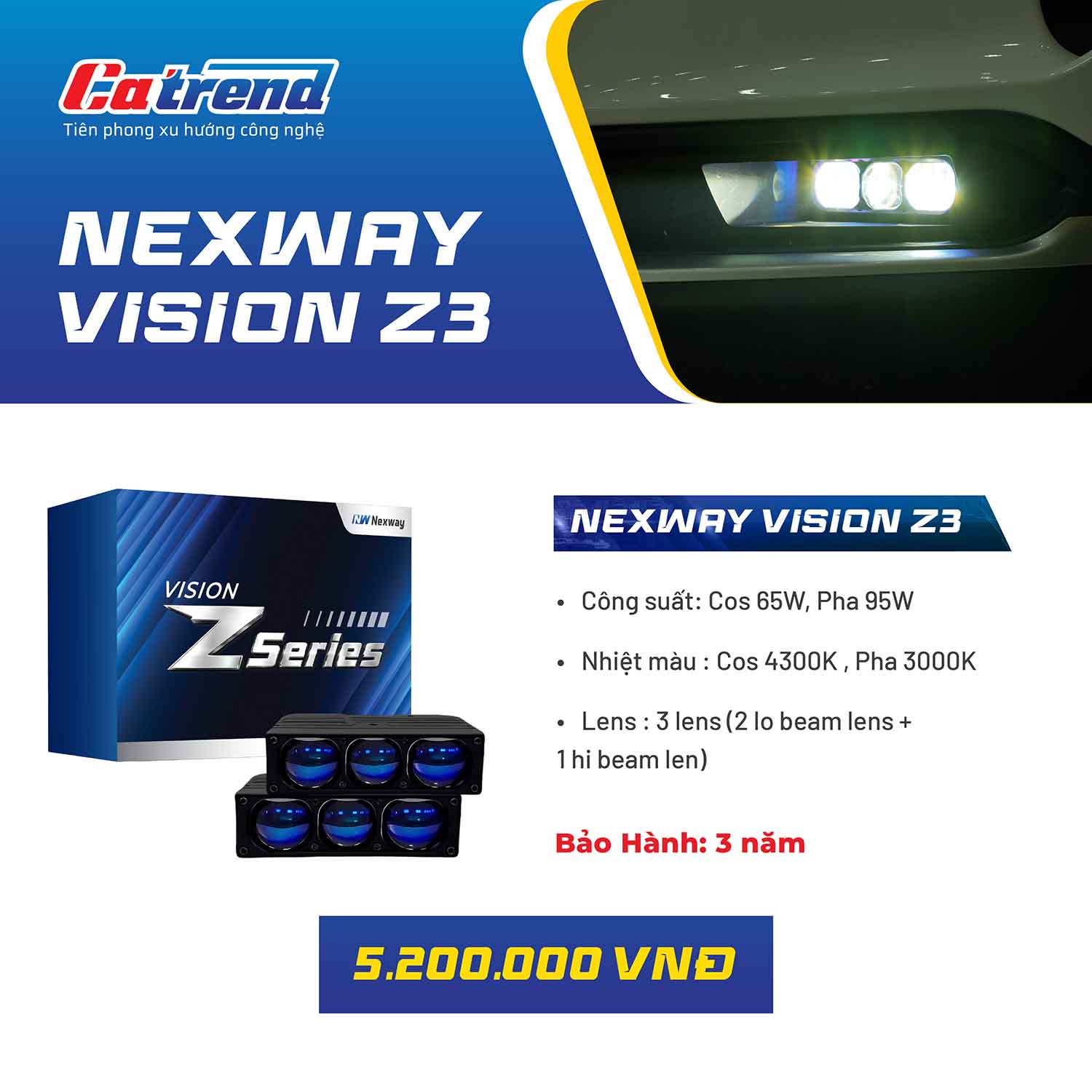 Nexway Vision Z3 – Đèn trợ sáng ô tô xuyên mưa, chiếu sáng mạnh mẽ ban đêm