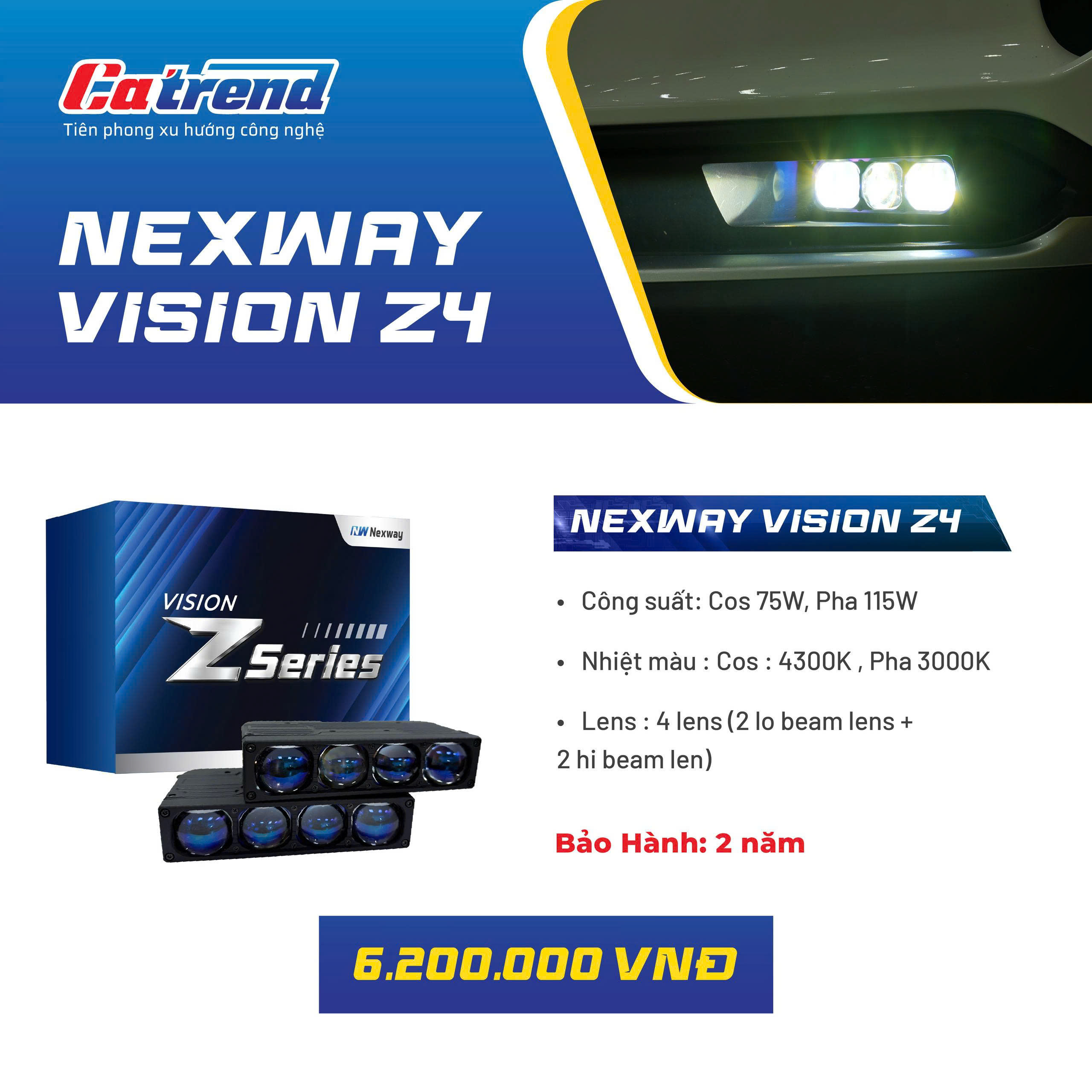 Nexway Vision Z4 – Đèn trợ sáng ô tô 4 Lens công suất 115W, chiếu sáng vượt trội